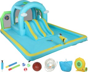 AIYAPLAY Castel Gonflabil Acvatic 7 în 1 cu Suflantă 2 Tobogane Trambulină Piscină Coș Coloană de Box 426x360x198 cm | Aosom Romania