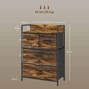 HOMCOM Comodă cu 4 Sertare Detaşabile, Pliabile şi Raft de Depozitare, 60x29x85 cm, Maro şi Negru | Aosom Romania