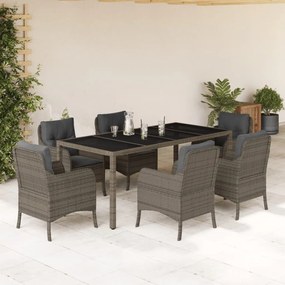 vidaXL Set mobilier de grădină cu perne, 7 piese, gri, poliratan