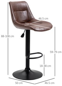 HOMCOM Set 2 Scaune de Bar, Scaune înalte, reglabile în înălțime, incl. Suport pentru Picioare, 46.5cm x 50cm x 108cm, Negru + Maro | Aosom Romania