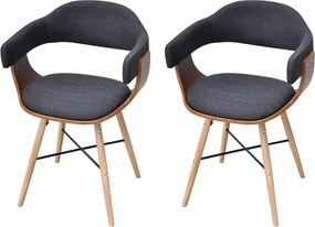 vidaXL Scaune de bucătărie, 2 buc, gri închis, lemn curbat și textil