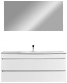 Mobilier de baie Cube 120 cu 1 lavoar ceramic cu oglindă 60x120 cm vopsit alb lucios