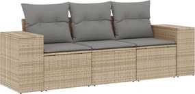vidaXL Set canapele de grădină, 3 piese, cu perne, bej, poliratan