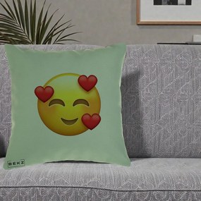Perna Decorativa Emoji cu 3 Inimi, 40x40 cm, Verde, Husa Detasabila, Perna Inclusa, BEKZ®