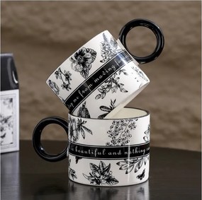 Set 2 căni din ceramică, „TO YOU” alb-negru, în cutie cadou premium, 310 ml, eCarla, KB11