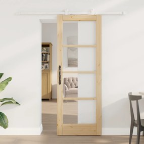 Ușa glisantă vidaXL cu set de hardware 'ORKDAL'din lemn masiv și sticlă