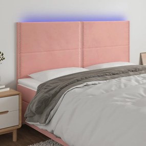 3122343 vidaXL Tăblie de pat cu LED, roz, 160x5x118/128 cm, catifea