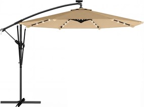 Outsunny Umbrelă excentrică cu lumini LED solare 330x295 cm umbrelă grădină cu bază în cruce manivelă husă de protecție kaki | Aosom Romania