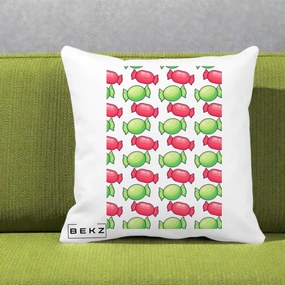 Perna Decorativa Bomboane Craciun Pattern, 40x40 cm, Alba Mata, Husa Detasabila, Perna Inclusa, BEKZ®