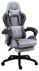 DOWINX Scaun gaming, ergonomic, suport lombar cu masaj, spătar reglabil, tetieră, suport pentru picioare, rezistent 150 kg, material textil, Gri