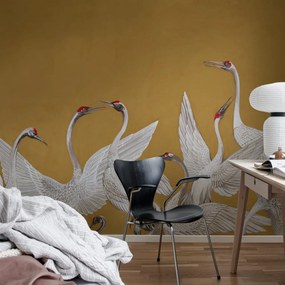 Fototapet, Soaring Cranes, Yellow, Rebel Walls
