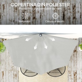 Outsunny Umbrela Semicirculara de Perete pentru Gradina cu Deschidere cu Manivela din Poliester, Gri 269x138x236cm | Aosom Romania