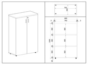 Dulap mediu SimpleOffice 80 x 40 x 120 cm, cireș