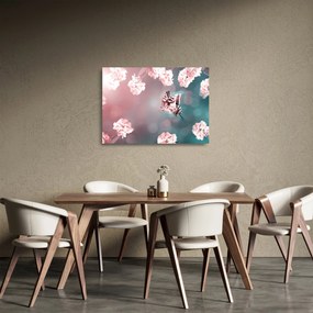 Tablou pe sticlă - Fluture între flori (70x50 cm)