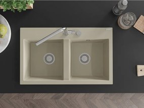 Mexen Hektor chiuvetă de granit cu 2 cuve 800 x 480 mm, bej, sifon crom - 6521802000-69