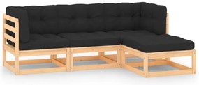 vidaXL Set mobilier de grădină cu perne, 4 piese, lemn masiv de pin
