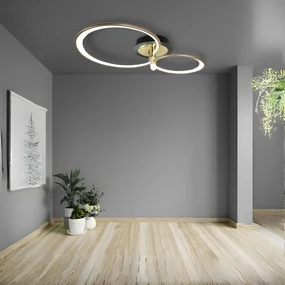 Lustra LED Maddy, Cu Telecomanda, 3 Tipuri De Lumina, Intensitate Reglabila, 53W, Negru/Auriu
