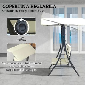 Outsunny Leagăn de Grădină 2 Locuri cu Acoperiș Reglabil 150x120x182cm Crem | Aosom Romania