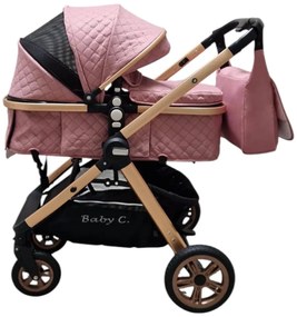 Carucior nou nascuti 2 in 1 Baby Care X2S, Maner reversibil, Cu geanta bebe, Amortizoare, Roti din cauciuc plin AVE, Spatar reglabil 3 trepte, Plasa