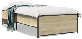 845252 vidaXL Cadru de pat, stejar sonoma, 75x190 cm, lemn prelucrat și metal