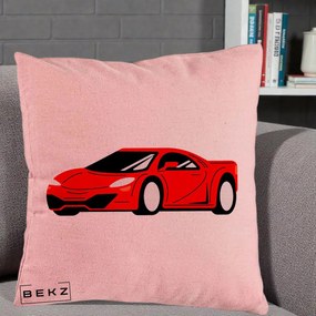 Perna Personalizata Masina Sport Rosie Grafic, 40x40 cm, Roz, Husa Detasabila, Perna Inclusa, BEKZ®