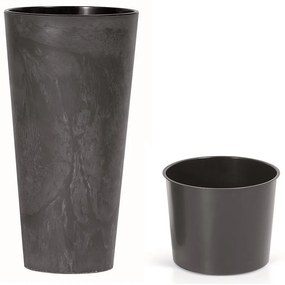 Ghiveci TUBUS SLIM BETON EFFECT cu inserție 30 cm,antracit, 4HOME