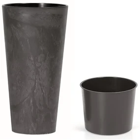 Ghiveci TUBUS SLIM BETON EFFECT cu inserție 30 cm,antracit, 4HOME