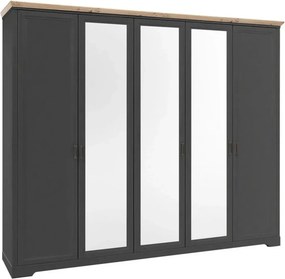 Dulap JASMIN, gri grafit/stejar artisan, PAL, cu 5 usi, 264x64x220 cm