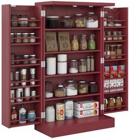 HOMCOM Dulap mobilier de bucătărie despensier 2 uși cu 5 rafturi și 12 recipiente pentru mirodenii - 60 x 30 x 104 cm - roșu | Aosom Romania