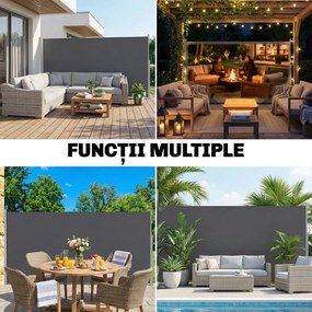Outsunny Paravan Lateral Retractabil Impermeabil și UV50+, din Aluminiu, Oțel și Poliester, 420x185 cm, Gri Închis | Aosom Romania