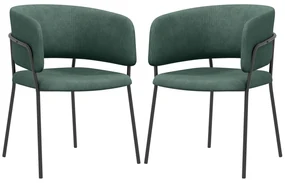 HOMCOM Set de Scaune, Scaune de Bucătărie Tapițate Moderne din Catifea cu Spate, Cotieră și Picioare Metalice, 57x53x73 cm, Verde