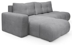 Colțar extensibil ALMADA, tapițat, în formă de L, cu spațiu de depozitare, pe partea stângă, gri