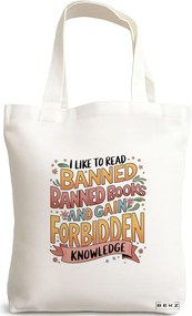 Sacosa de Panza pentru Cumparaturi, Geanta Tote, model I read banned books 3 38 x 34.5 cm, Alba, BEKZ®