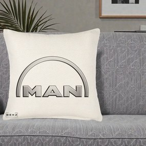 Perna Personalizata cu emblema MAN, 40x40 cm, Crem Reliefat, Husa Detasabila, Perna Inclusa, BEKZ®