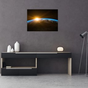 Tablou pe sticlă - Planeta Pământ și univers (70x50 cm)