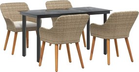 vidaXL Set de masă pentru grădină cu pernă 5 pcs Bej poliratan