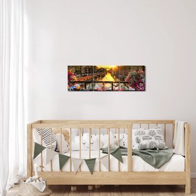 Tablou - Răsărit de soare la Amsterdam (cu ceas) (90x30 cm)