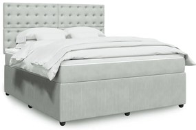 vidaXL Pat box spring cu saltea, gri deschis, 180x200 cm, catifea