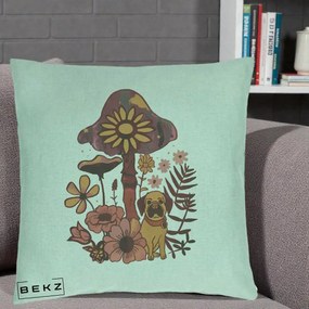 Perna Decorativa Ciuperca Caine Boho, 40x40 cm, Verde Menta, Husa Detasabila, Perna Inclusa, BEKZ®