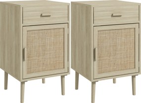 HOMCOM Set de 2 Mese Noptiera, Mese Laterale din Ratan cu Sertar | Aosom Romania