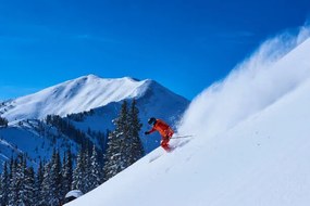 Fotografie Man skiing down steep snow covered, Jakob Helbig