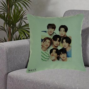 Perna Personalizata K-pop BTS Bangtan Boys Portret Grup Fanart, 40x40 cm, Verde, Husa Detasabila, Perna Inclusa, BEKZ®