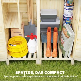 Outsunny Magazie pentru Unelte cu 2 Zone, Rafturi Reglabile și Fereastră, din Lemn de Brad, 106x57x167 cm, Culoare Naturală | Aosom Romania