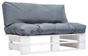 Canapea de gradina din paleti cu perne gri, lemn de pin Alb si gri, 1
