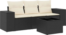 vidaXL Set mobilier de grădină cu perne, 4 piese, negru, poliratan