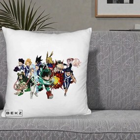 Perna Personalizata My Hero Academia Clasa 1-A Complet, 40x40 cm, Alb Pufos, Husa Detasabila, Perna Inclusa, BEKZ®