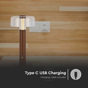 Lampă de birou LED reglabilă, reîncărcabilă, 1W, 5V, 3000K, 1800 mAh, maro