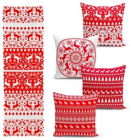 Set 4 fețe de pernă și un napron de masă cu model de Crăciun Minimalist Cushion Covers Christmas