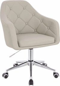 HR831K Scaun Ecru Piele Ecologica Premium Soft cu Bază Cromata