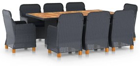 Set mobilier exterior cu perne, 9 piese, gri închis, poliratan